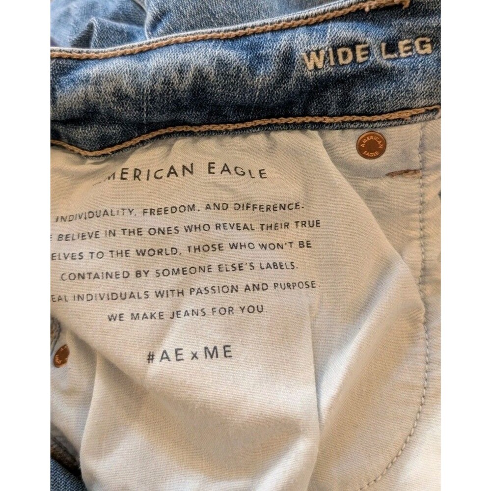 AEO American Eagle Womens Jeans 18 Short Wide Leg Super Stretch Blue Denim Pants - Picture 7 of 11